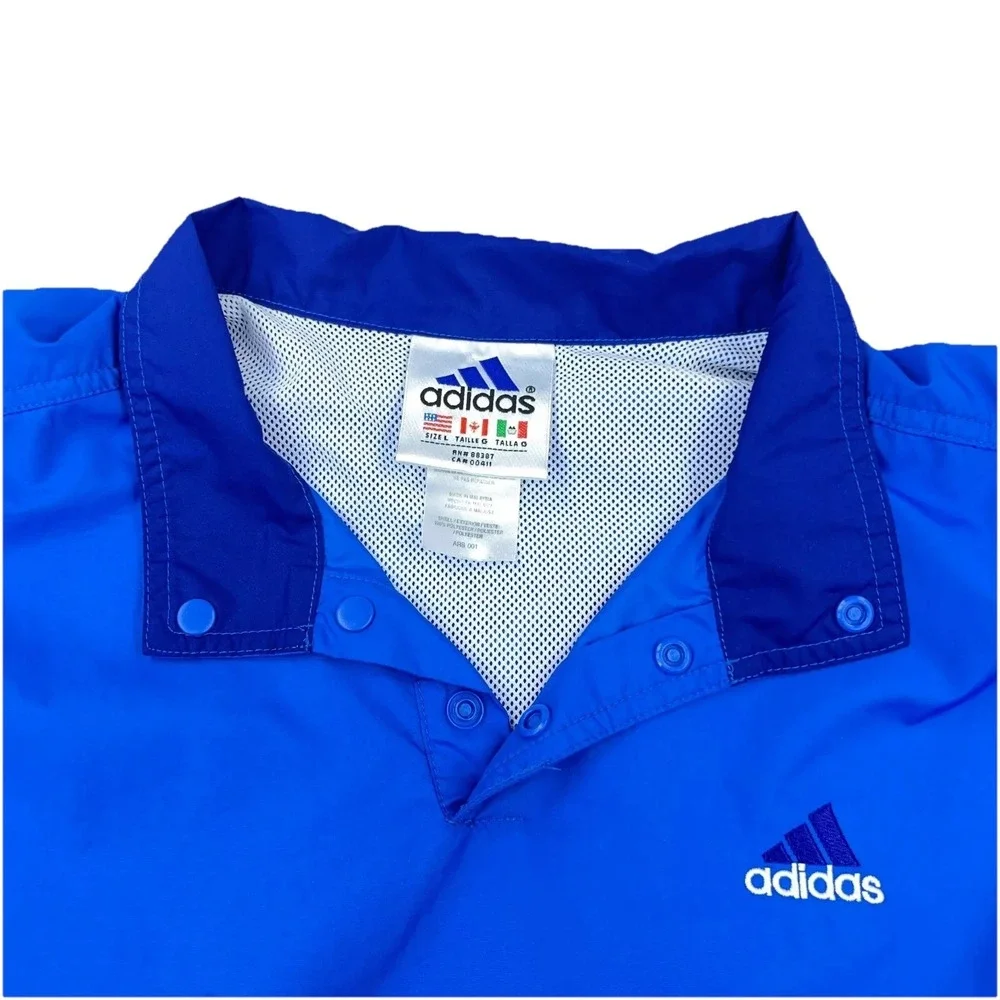 Vintage Adidas Jacket Men Large Blue Pullover Windbreaker Track Suit Snap‎ T Y2K